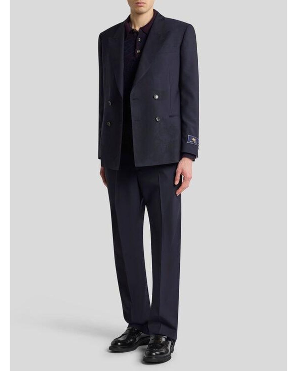 Etro Blue Double-Breasted Jacket With Placed Motif for men