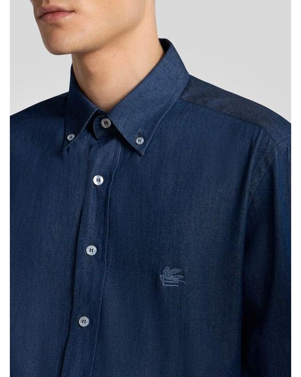 Etro Blue Denim Shirt With Logo for men