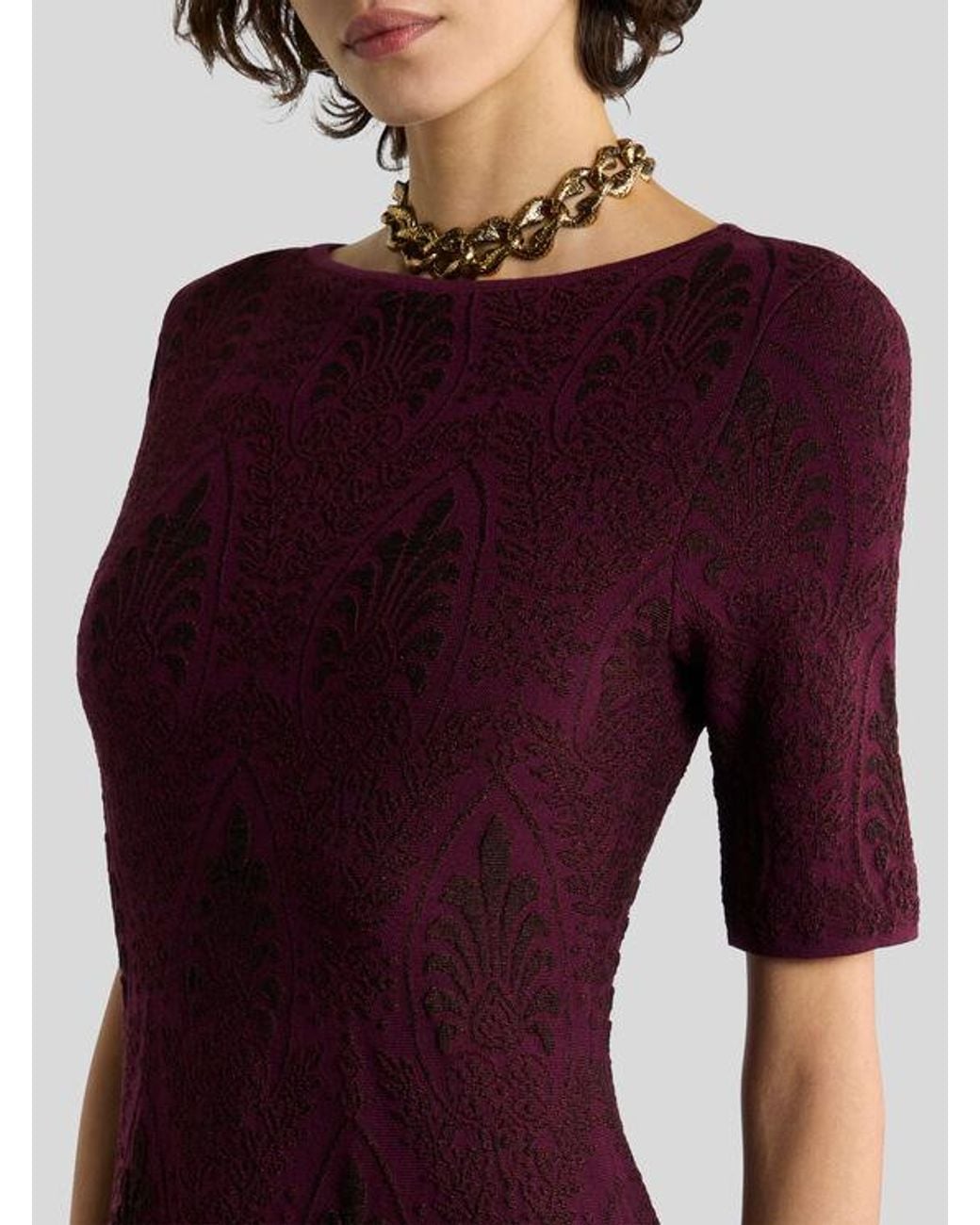 Etro Purple Jacquard Midi Dress With Medallion Motif