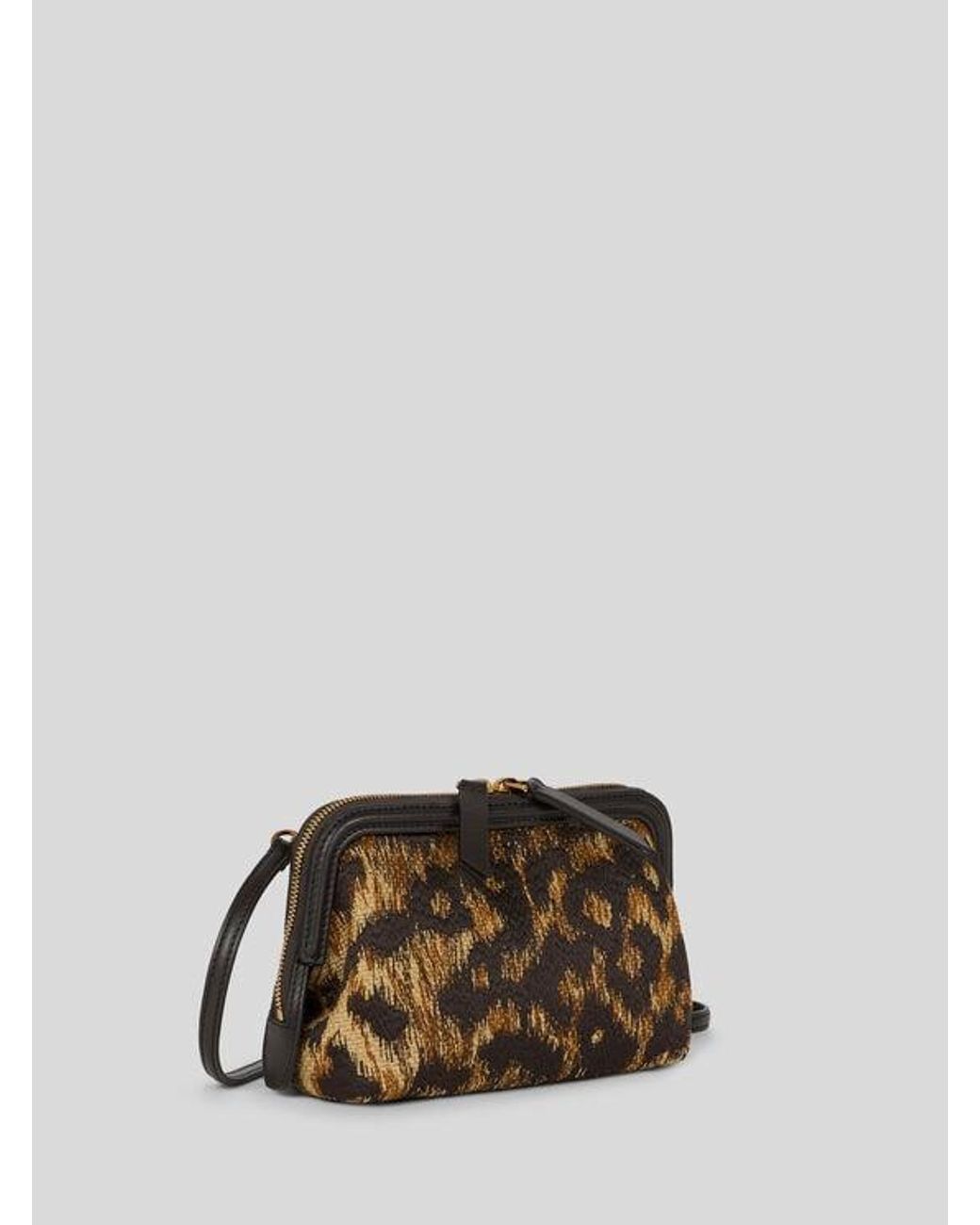 Etro Brown Raffia Doc Pouch With Animal Embroidery