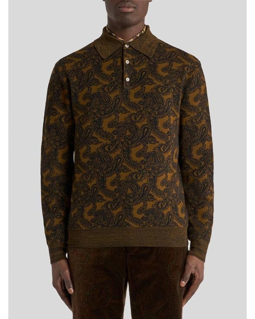 Etro Green Long-Sleeved Polo Shirt for men