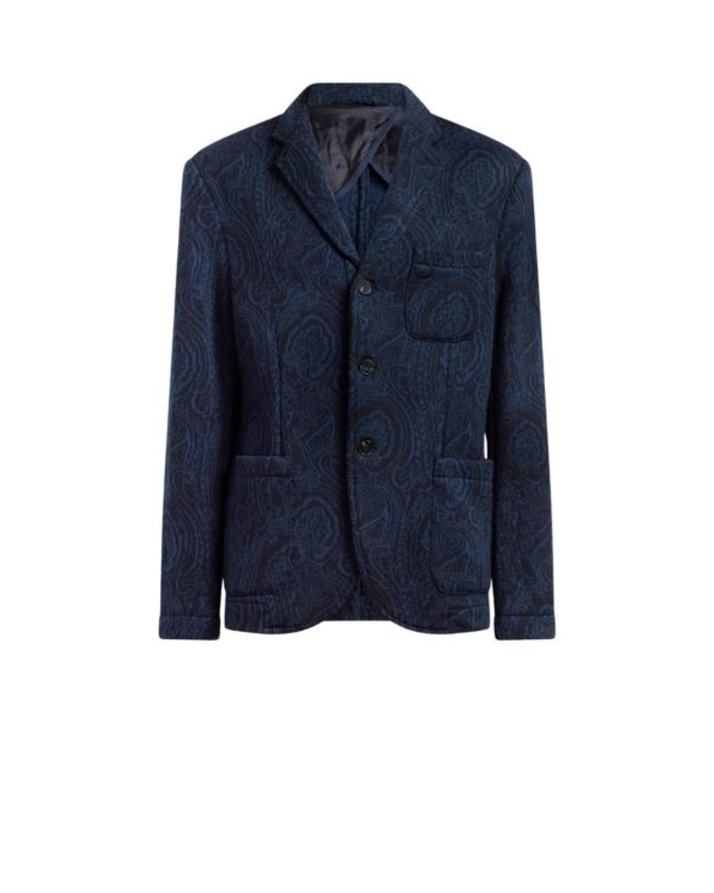 Etro Blue Single-Breasted Wool-Blend Jacquard Jacket With Arnica Motif for men