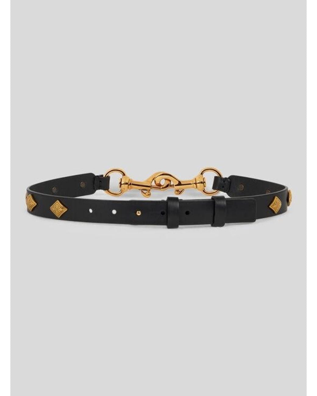 Etro Black Leather Pony Belt With Diamond-Shaped Studs