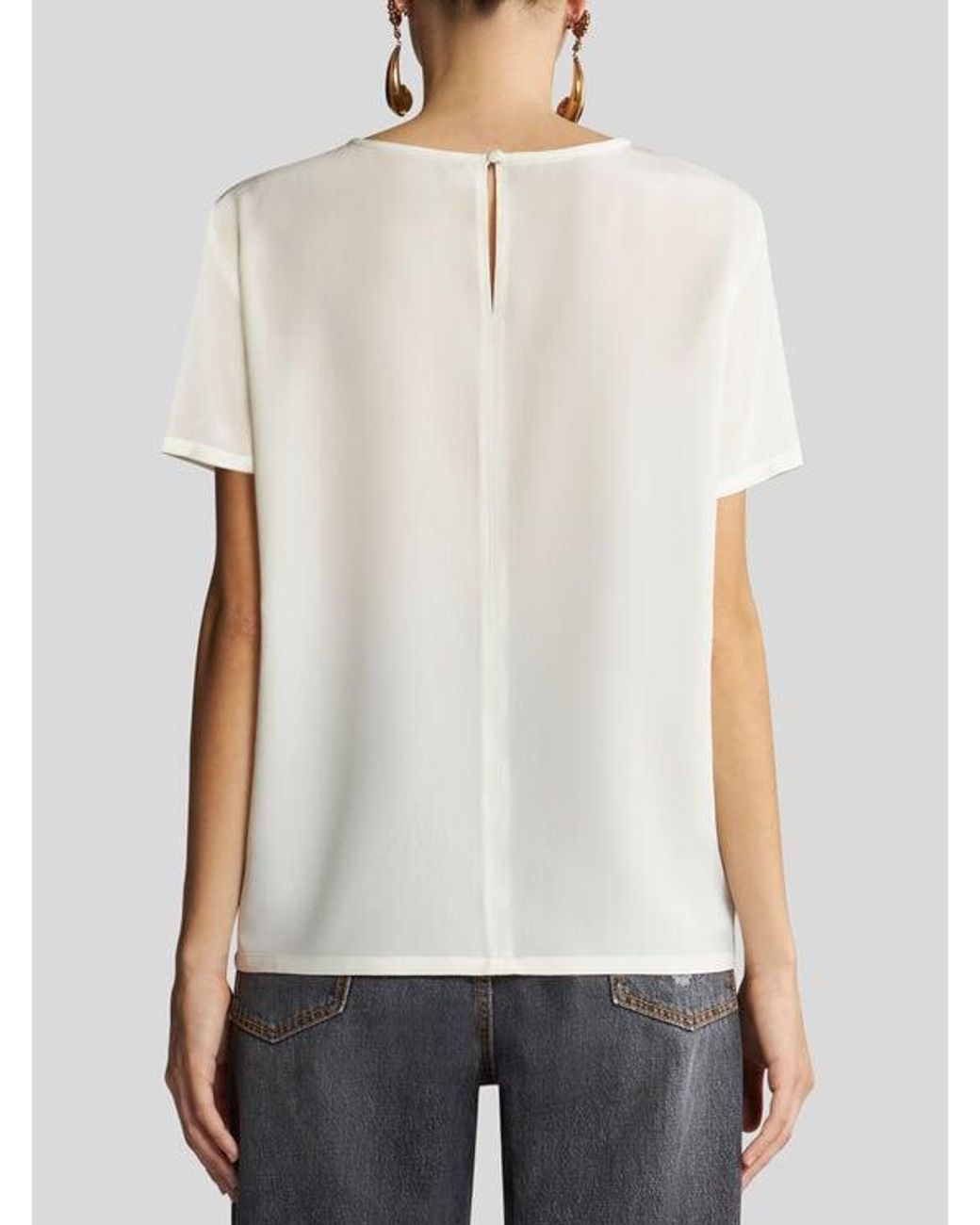 Etro White Crepe De Chine T-Shirt