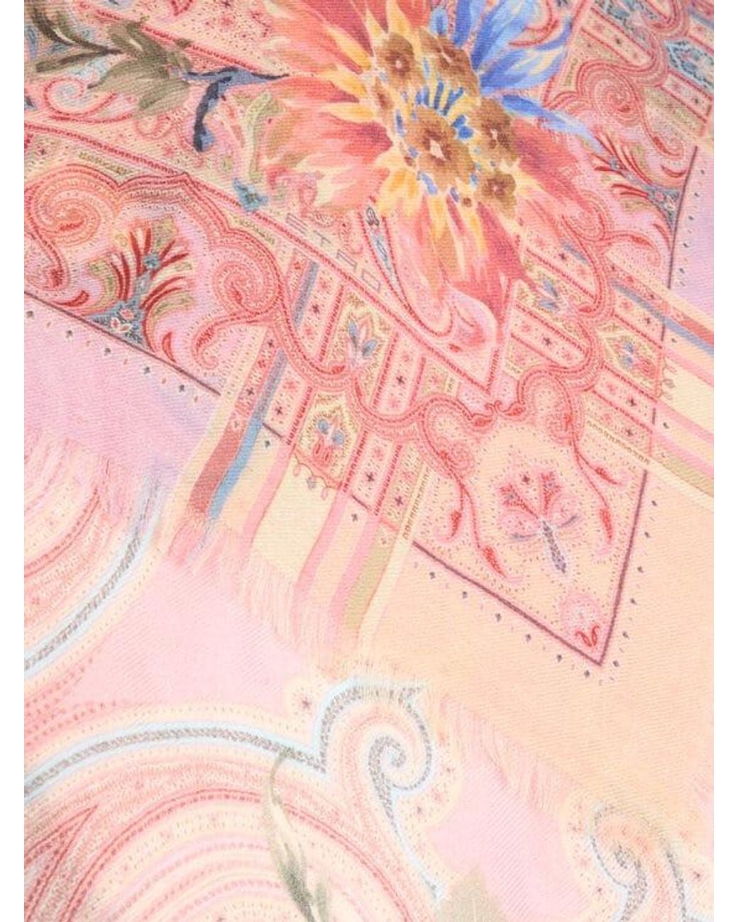 Etro Pink Wool, Cashmere And Silk Shawl With Floral Paisley Motif