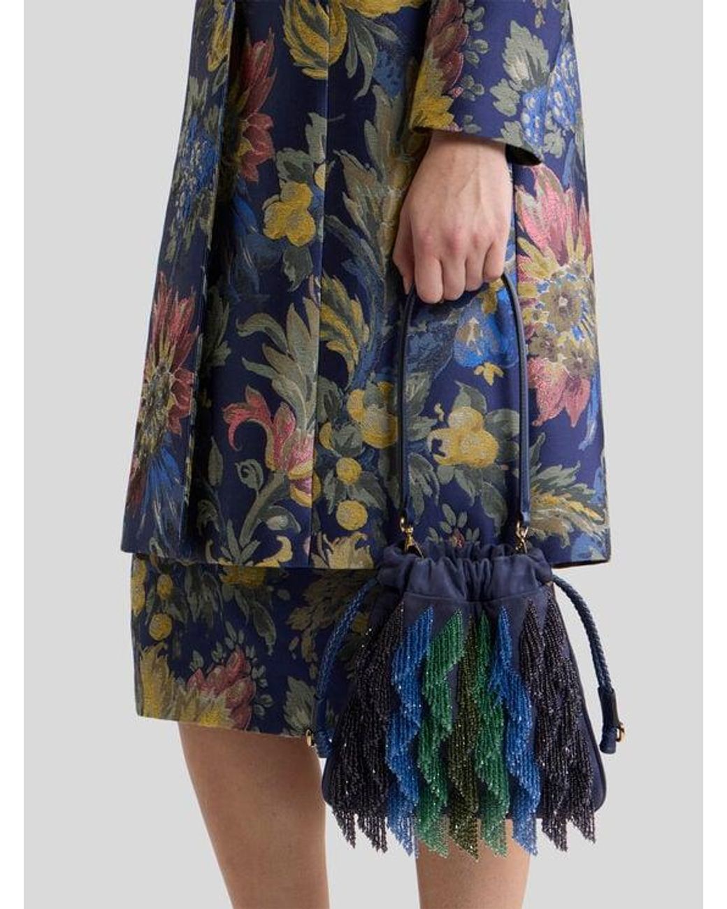 Etro Blue Small Suede Kalispera Bag With Multicoloured Beads