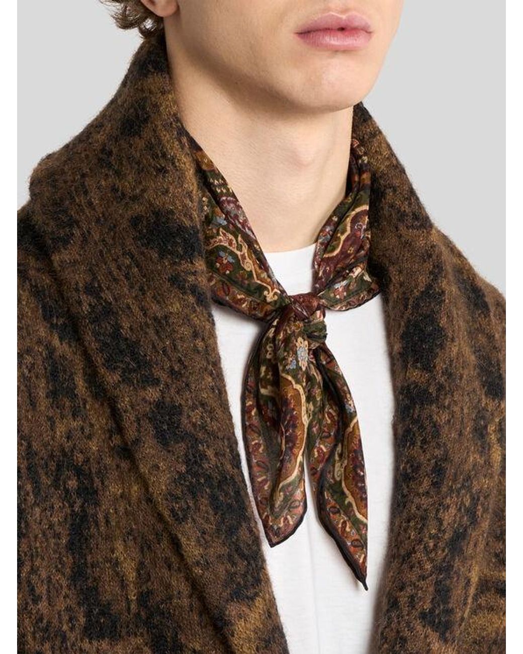 Etro Brown Silk-Blend Jacquard Scarf With Houndstooth Pattern And All-Over Geometric Paisley Print for men