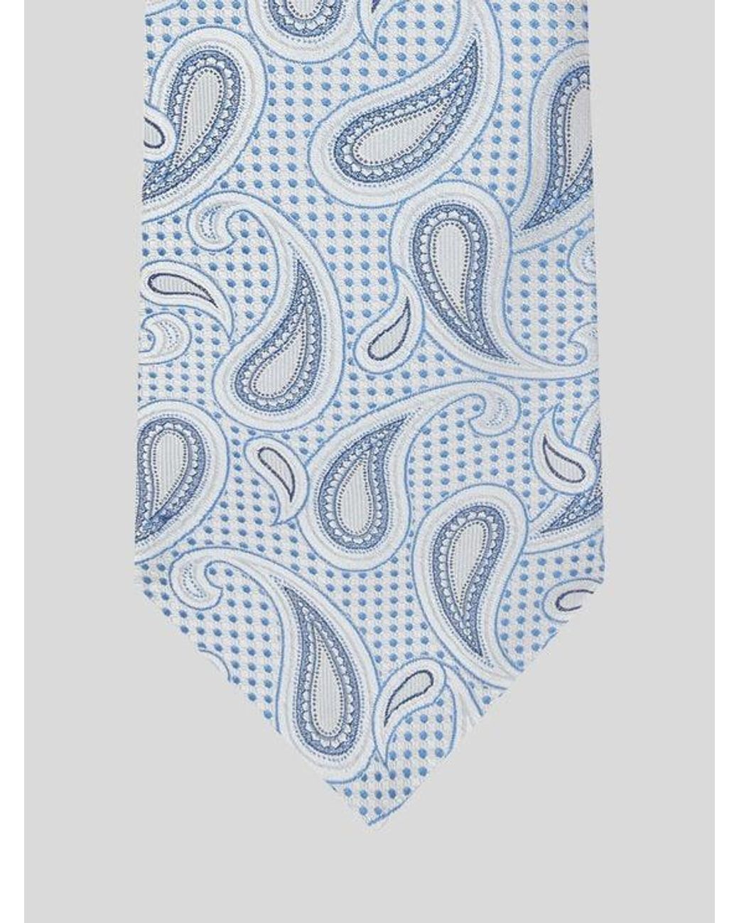 Etro Blue Polka-Dot Silk Jacquard Tie With Paisley Motif for men