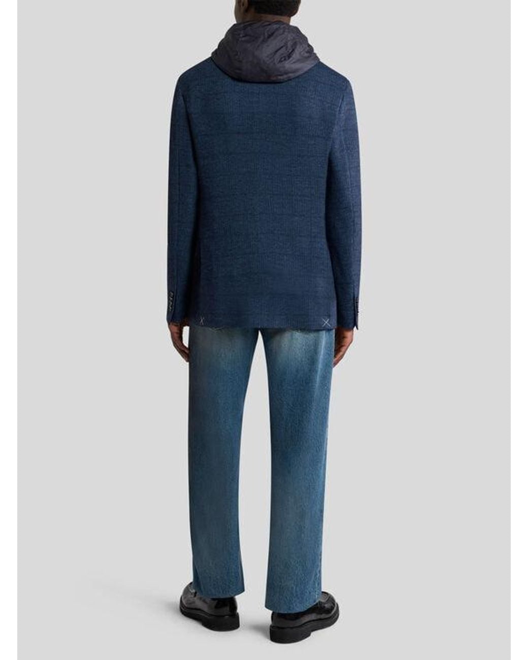Etro Blue Jersey Jacket With Removable Bib And Hood for men
