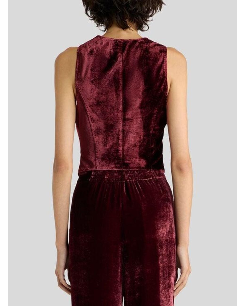Etro Red Single-Breasted Velvet Waistcoat With Pegaso Buttons