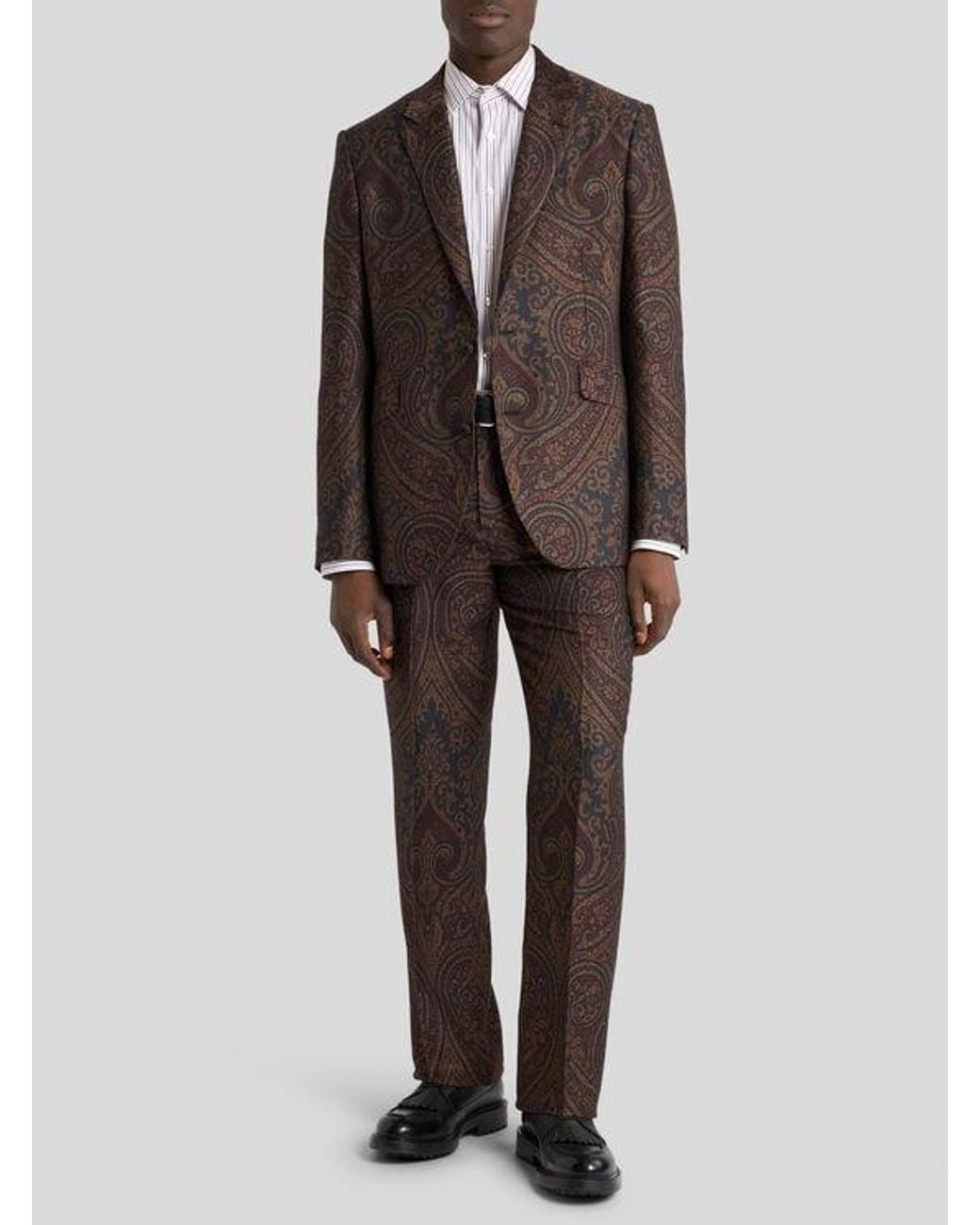 Etro Brown Single-Breasted Wool-Blend Jacquard Jacket With Paisley Motif for men