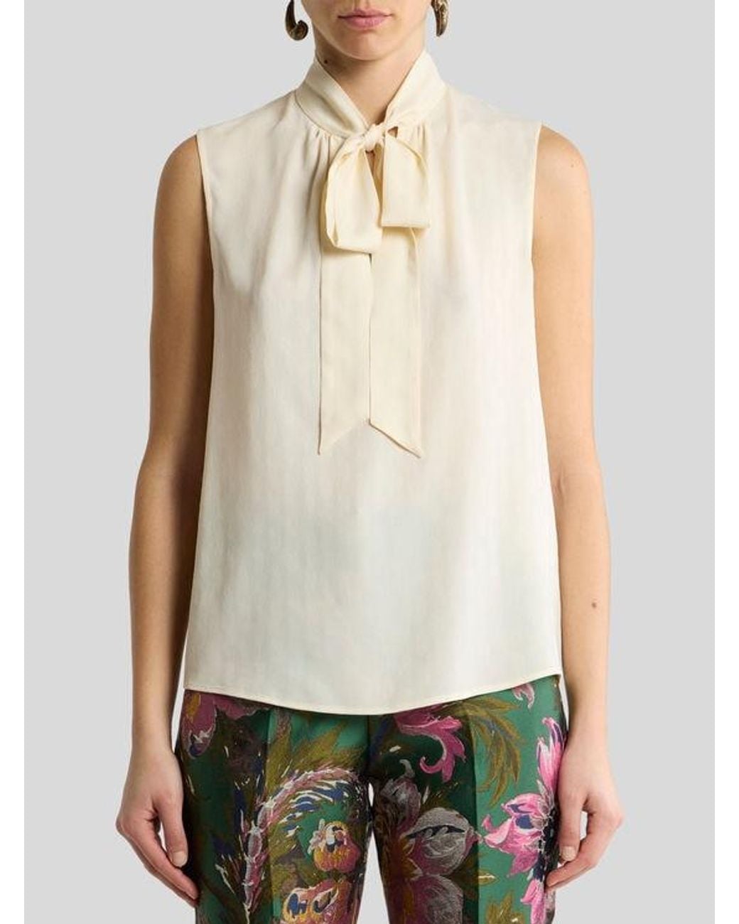 Etro White Silk-Blend Jacquard Top With Silk Scarf And Paisley Motif