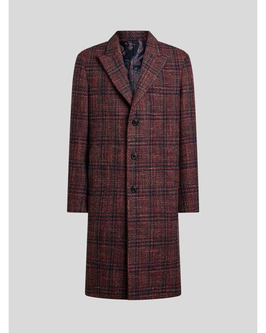 Etro Purple Wool And Cashmere Coat With Check Motif for men