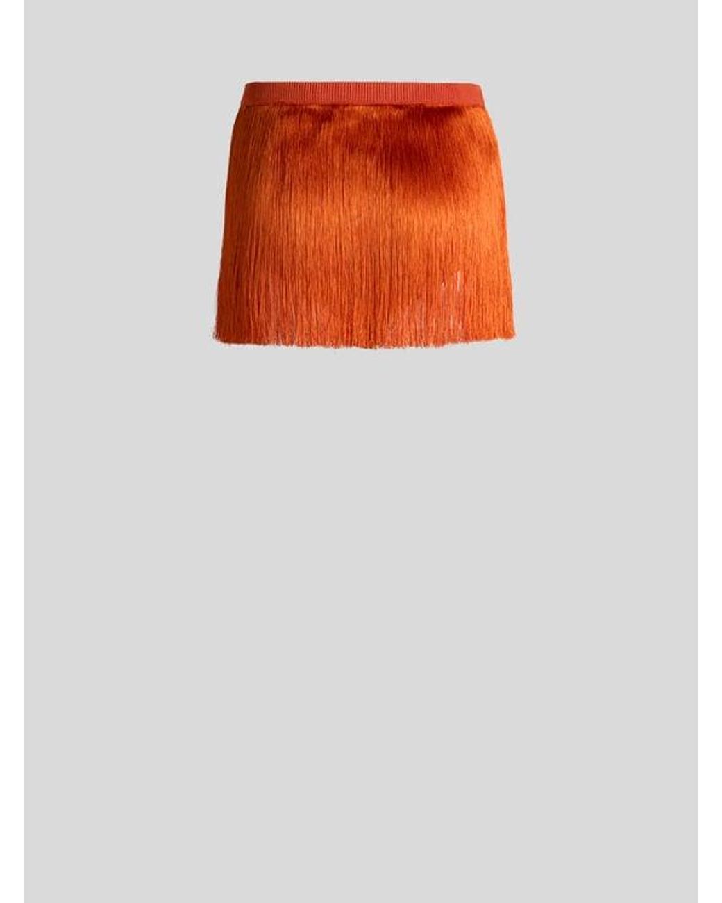 Etro Orange Mini Skirt With Fringing