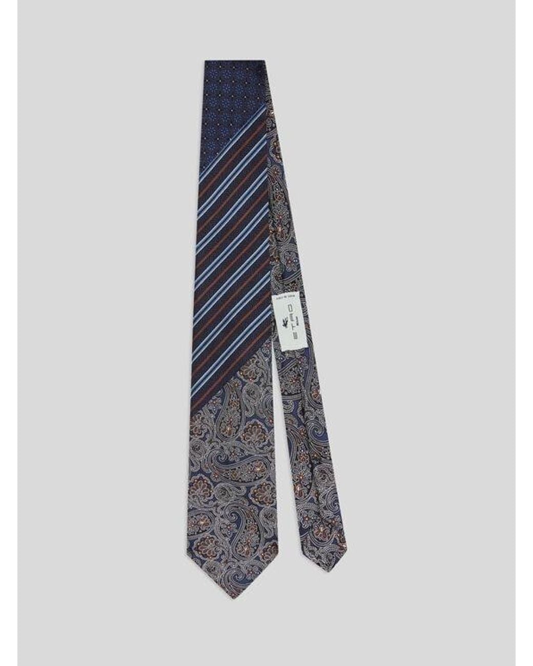 Etro Blue Patchwork Silk Tie for men