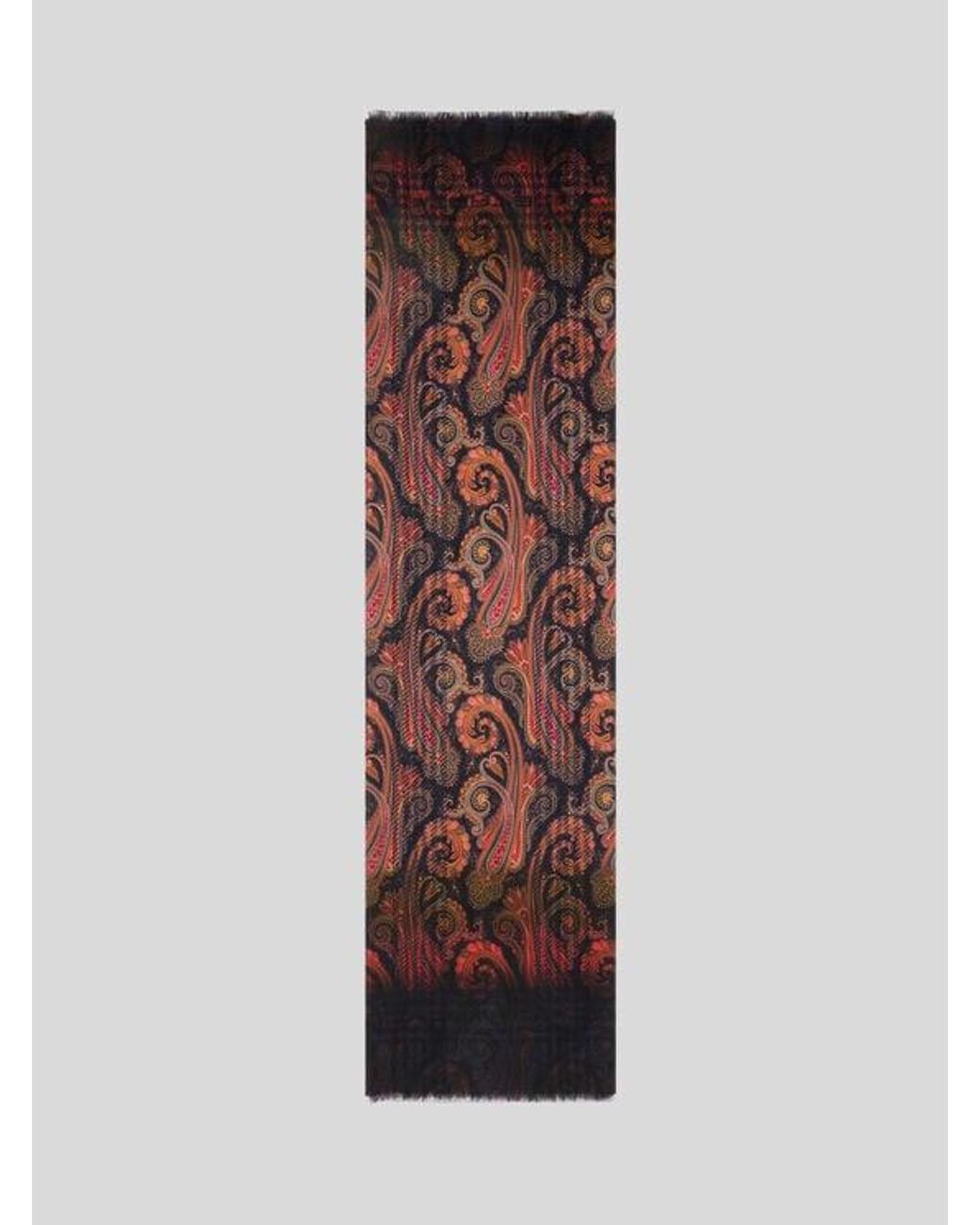 Etro Brown Wool Jacquard Scarf With Check Print And Faded Paisley Motif for men