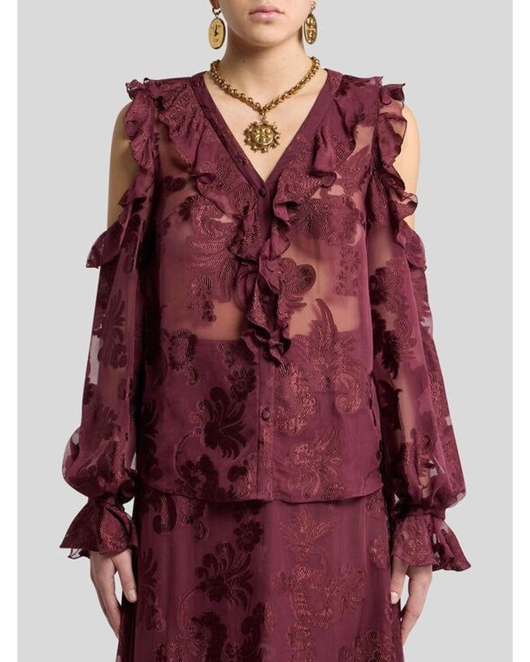 Etro Purple Fil Coupé Chiffon Shirt