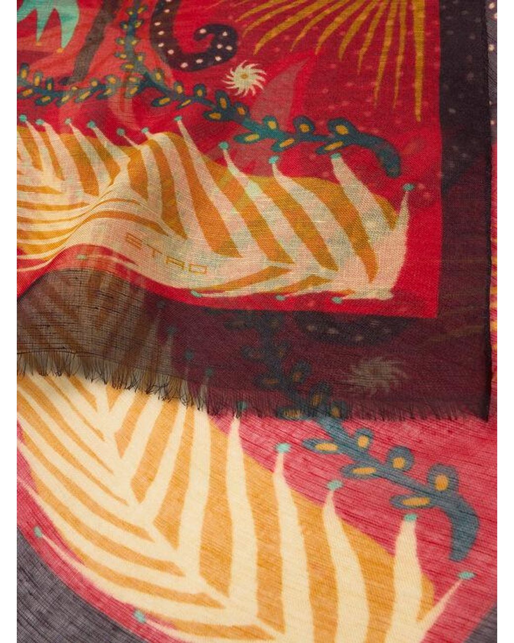 Etro Red X Tabby Booth Modal-Blend Scarf With Placed Print