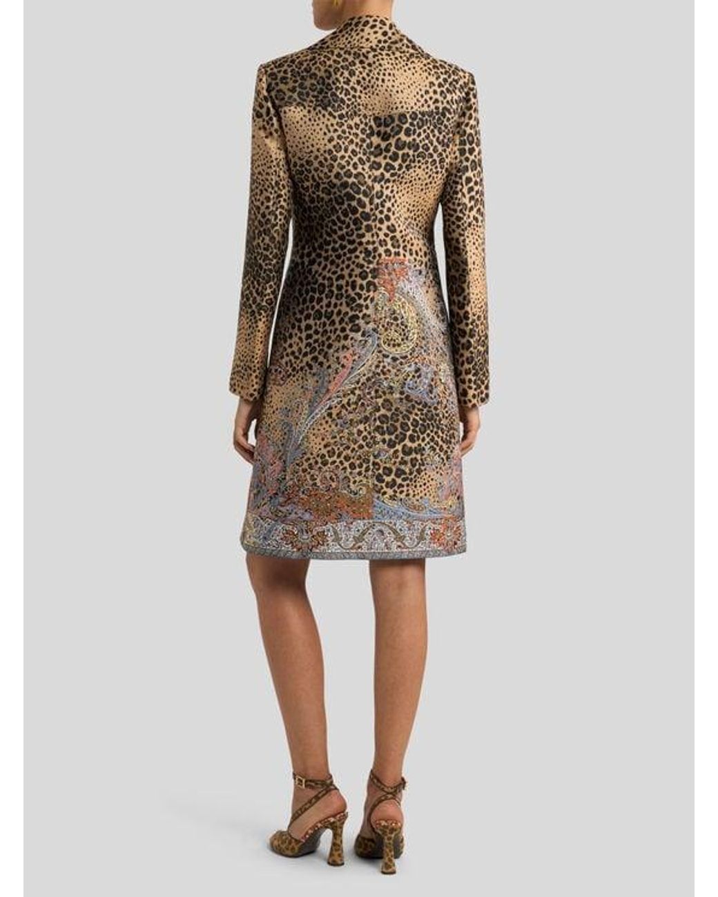 Etro Multicolor Double-Breasted Jacquard Coat With Paisley And Animal Motif