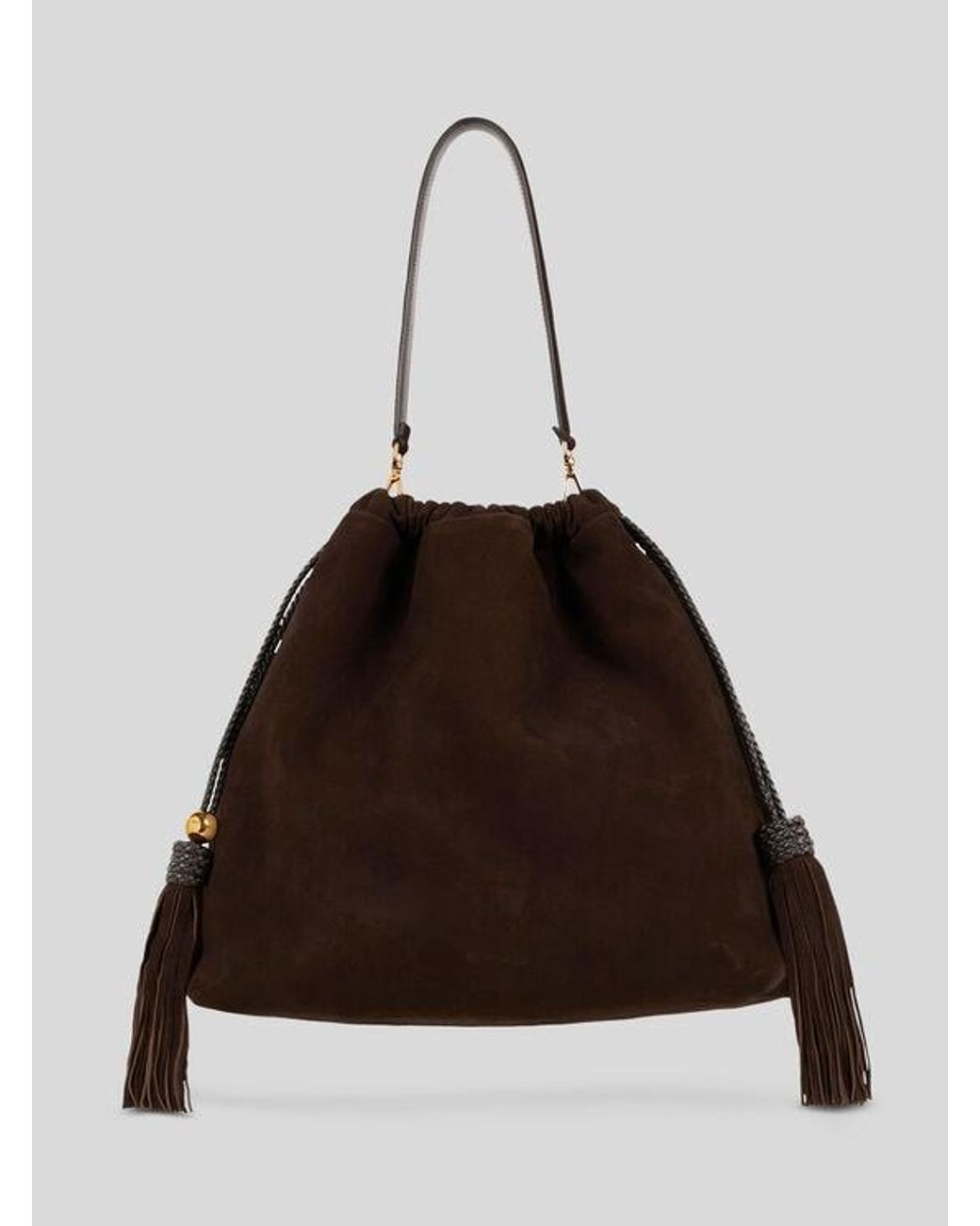 Etro Brown Large Suede Kalispera Bag With Patch And Tassels