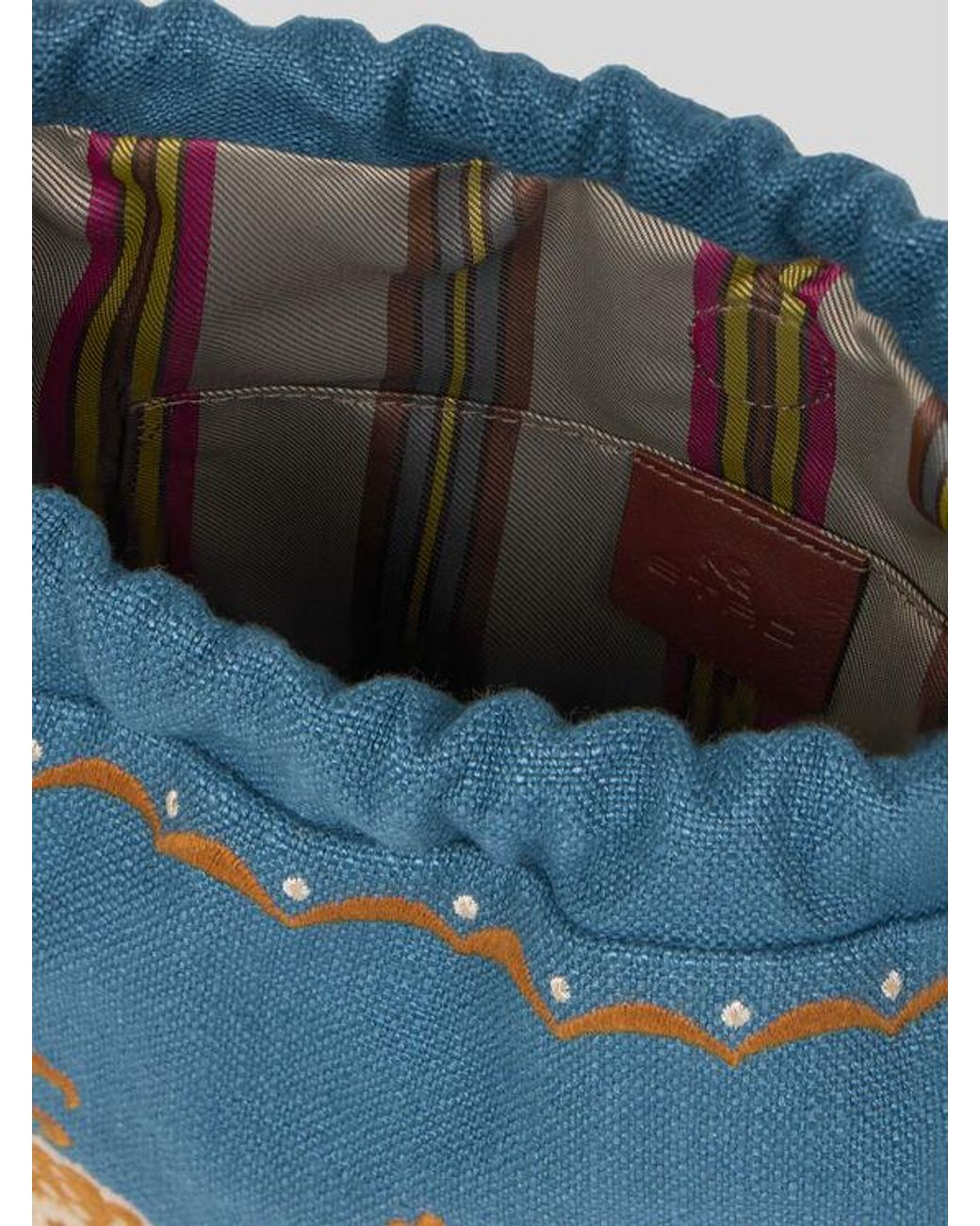 Etro Blue Medium Linen-Blend Kalispera Bag With Embroidery