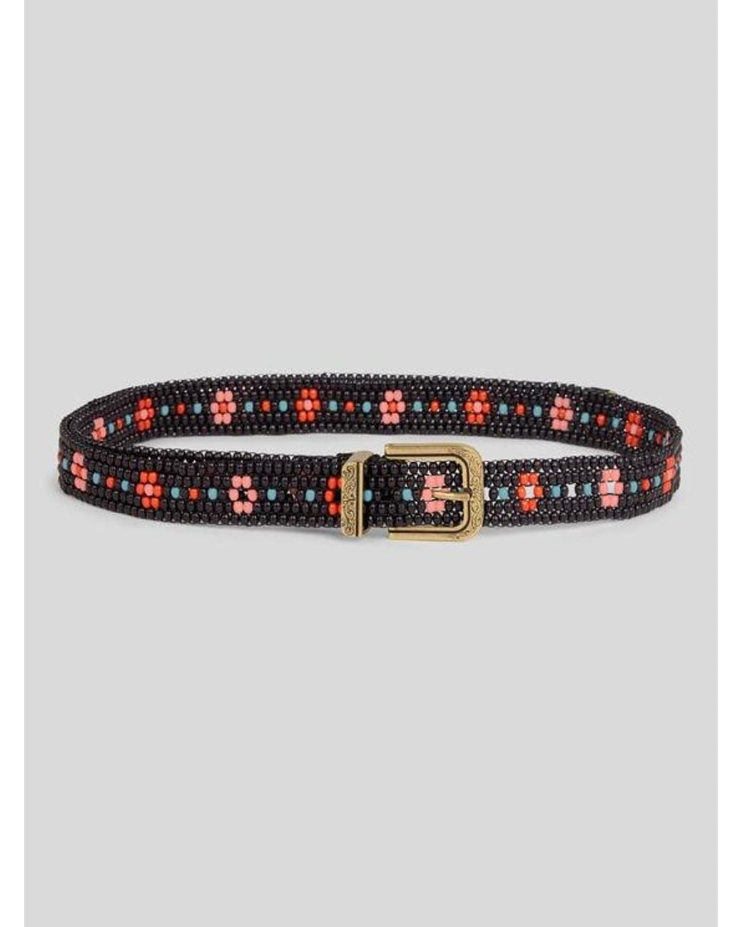 Etro Black Belt With Beads And Floral Motif