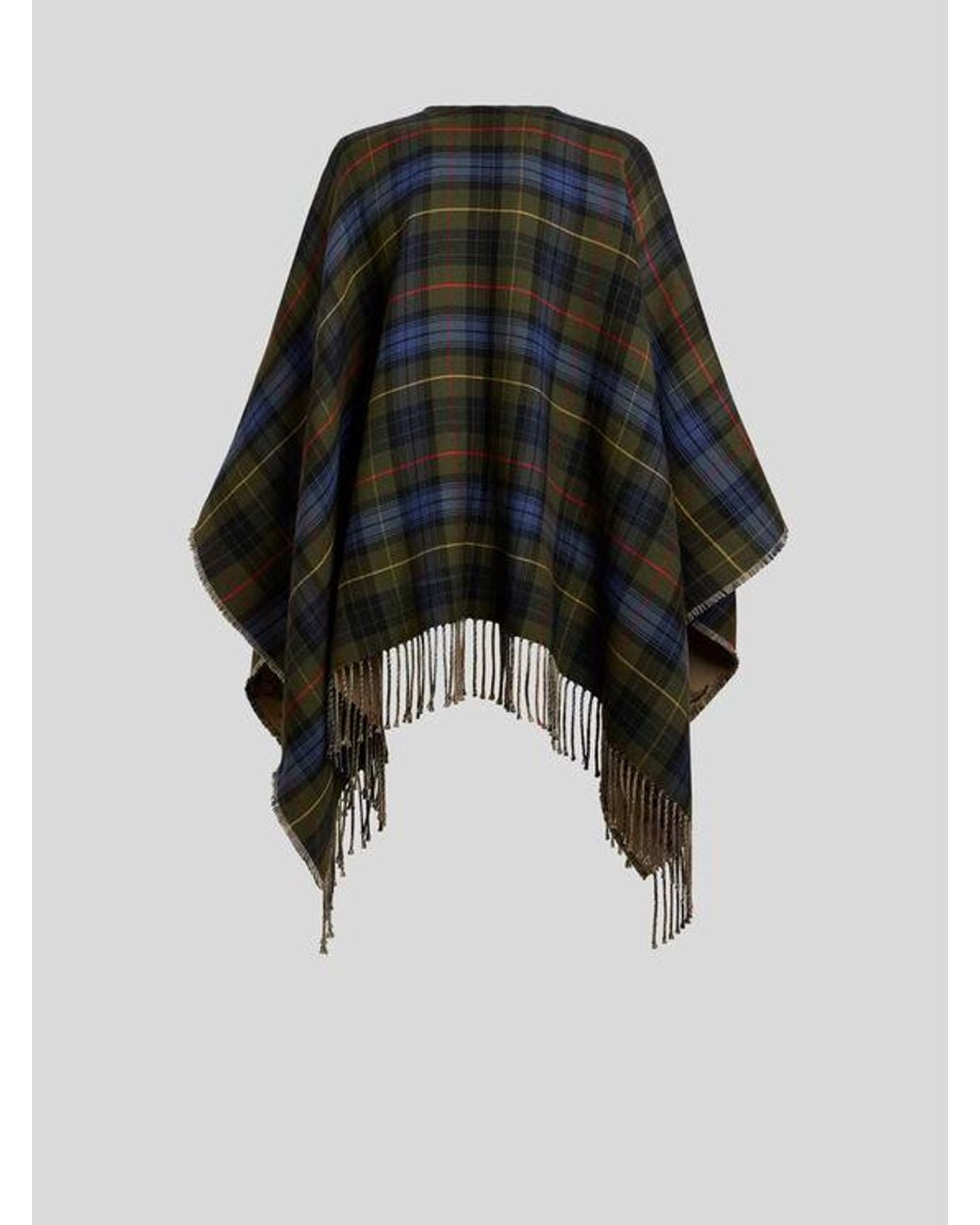 Etro Black Reversible Wool Cape With Fringing