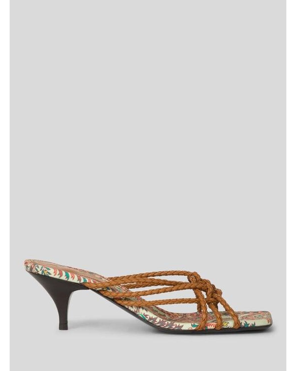 Etro Natural Woven Leather Kitten-Heeled Sandals