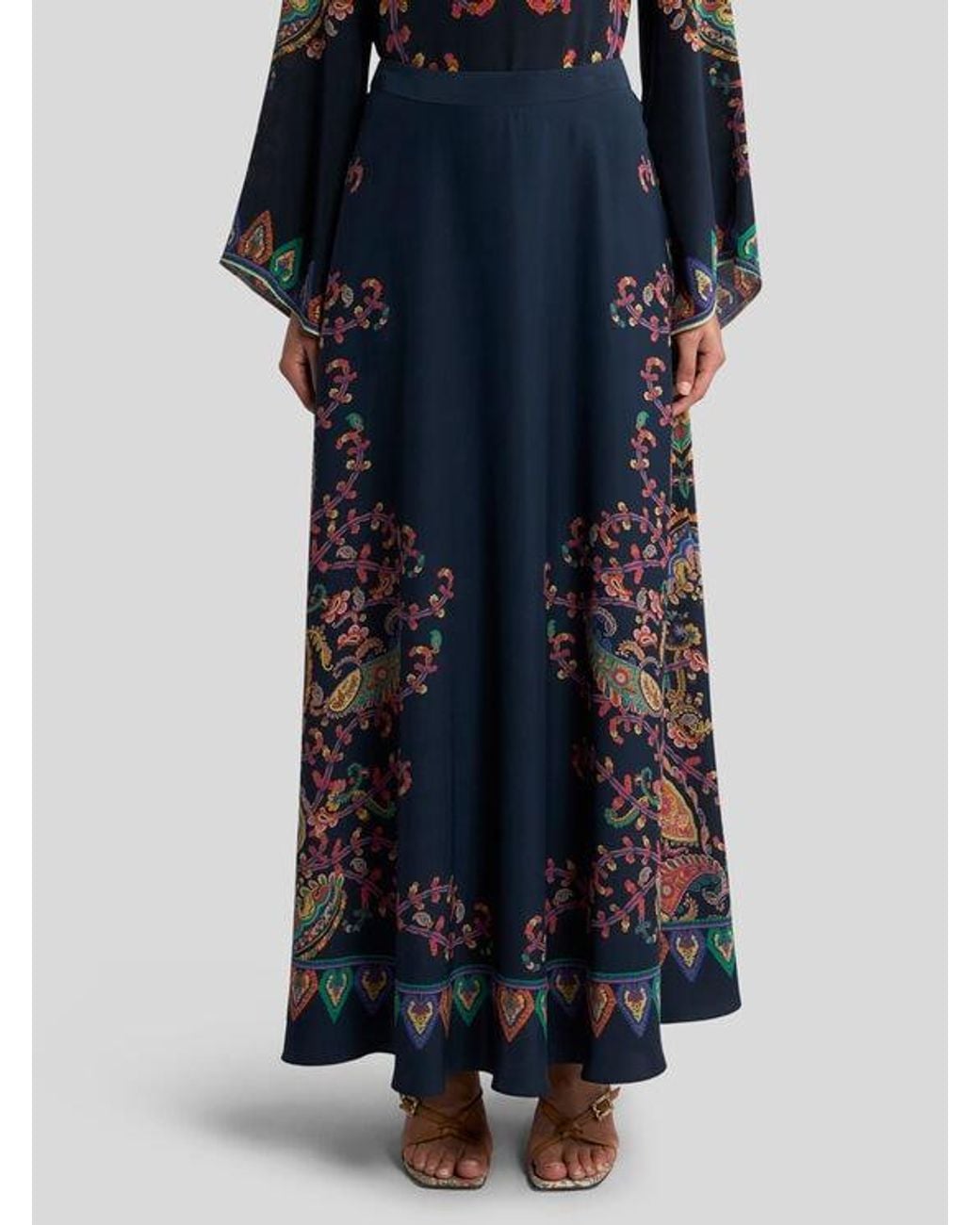 Jupe Longue En Soie À Imprimé Paisley Fleuri Placé, Femme, Taille Etro en coloris Blue