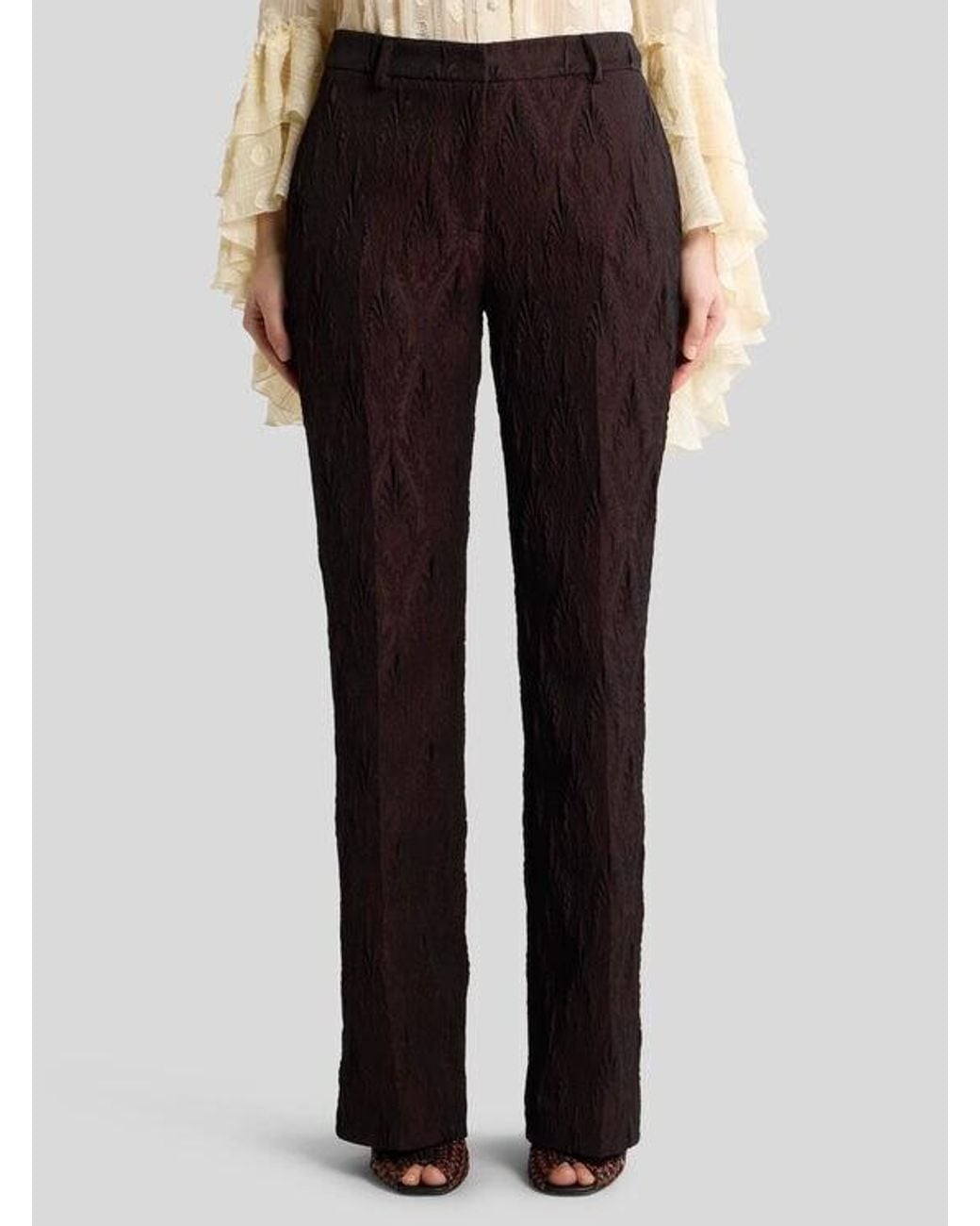 Etro Black Jacquard Trousers With Floral Medallion Motif