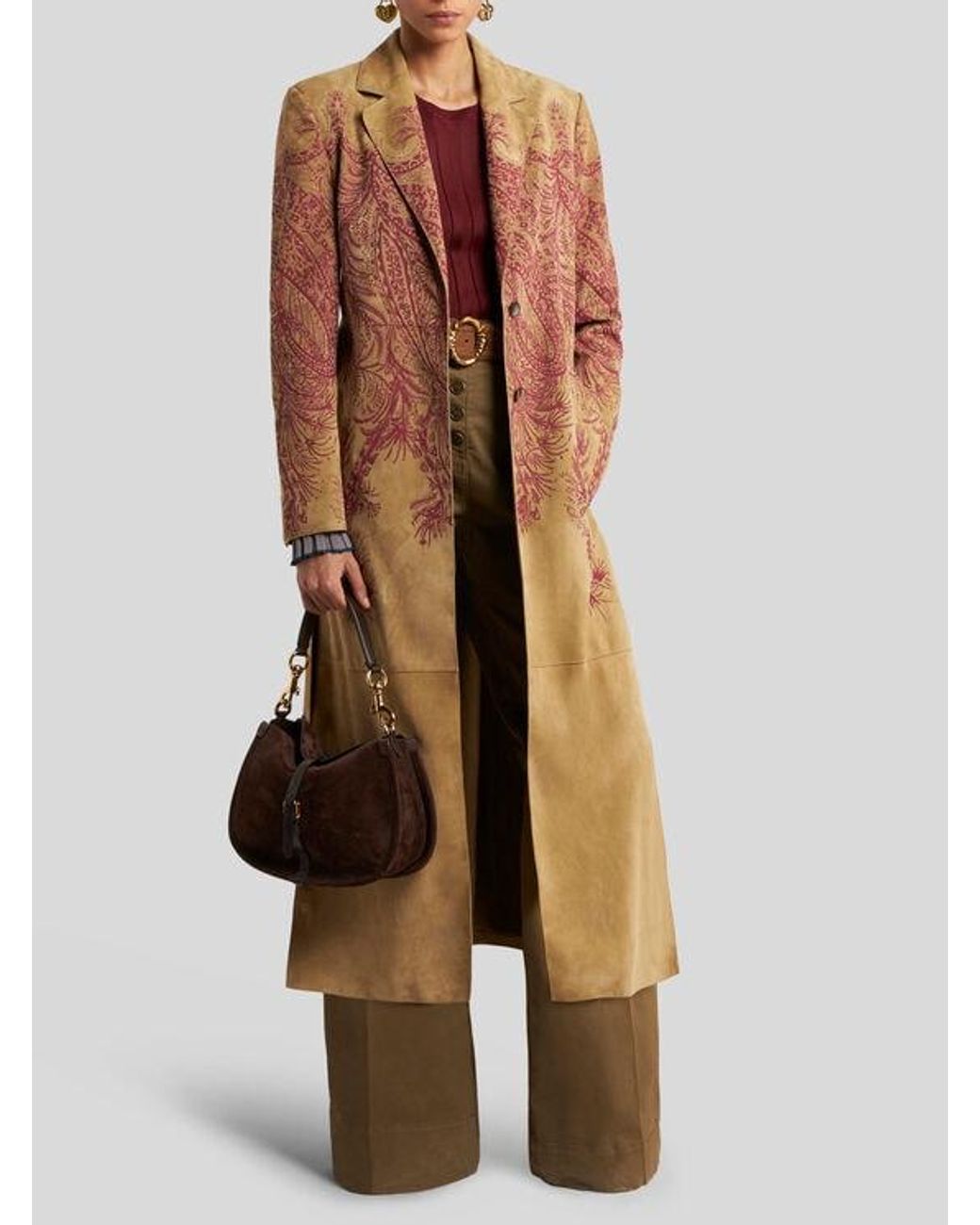 Etro Natural Suede Coat With Placed Print