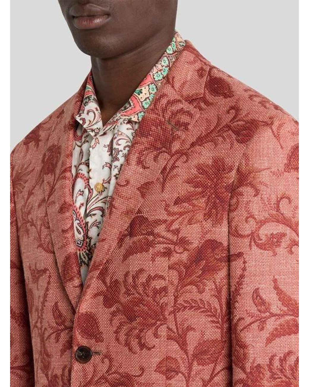 Etro Red Single-Breasted Wool-Blend Jacket With Floral Motif for men
