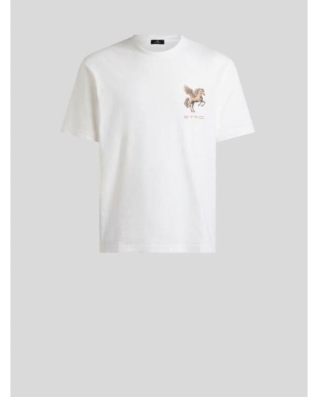 Etro White Cotton Jersey T-Shirt With Pegaso Embroidery for men