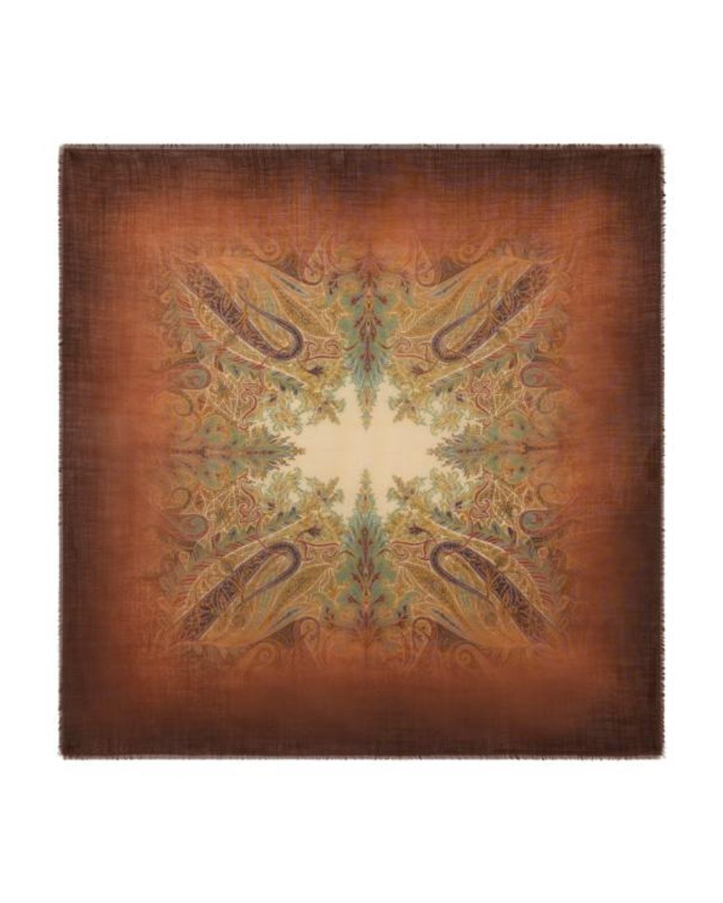Etro Brown Wool And Silk Scarf With Faded Floral Paisley Motif for men