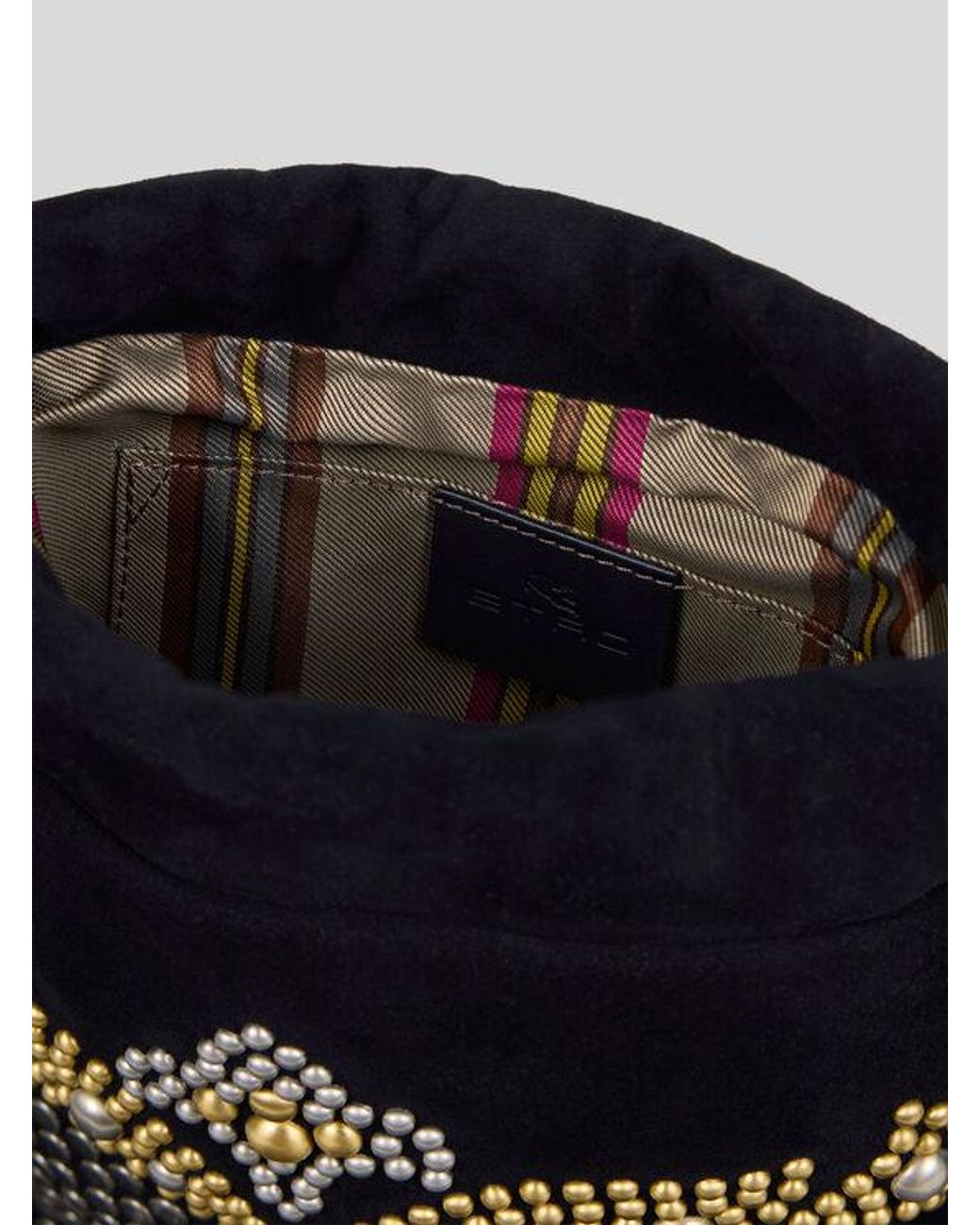 Etro Black Small Suede Kalispera Bag With Studs And Fringes