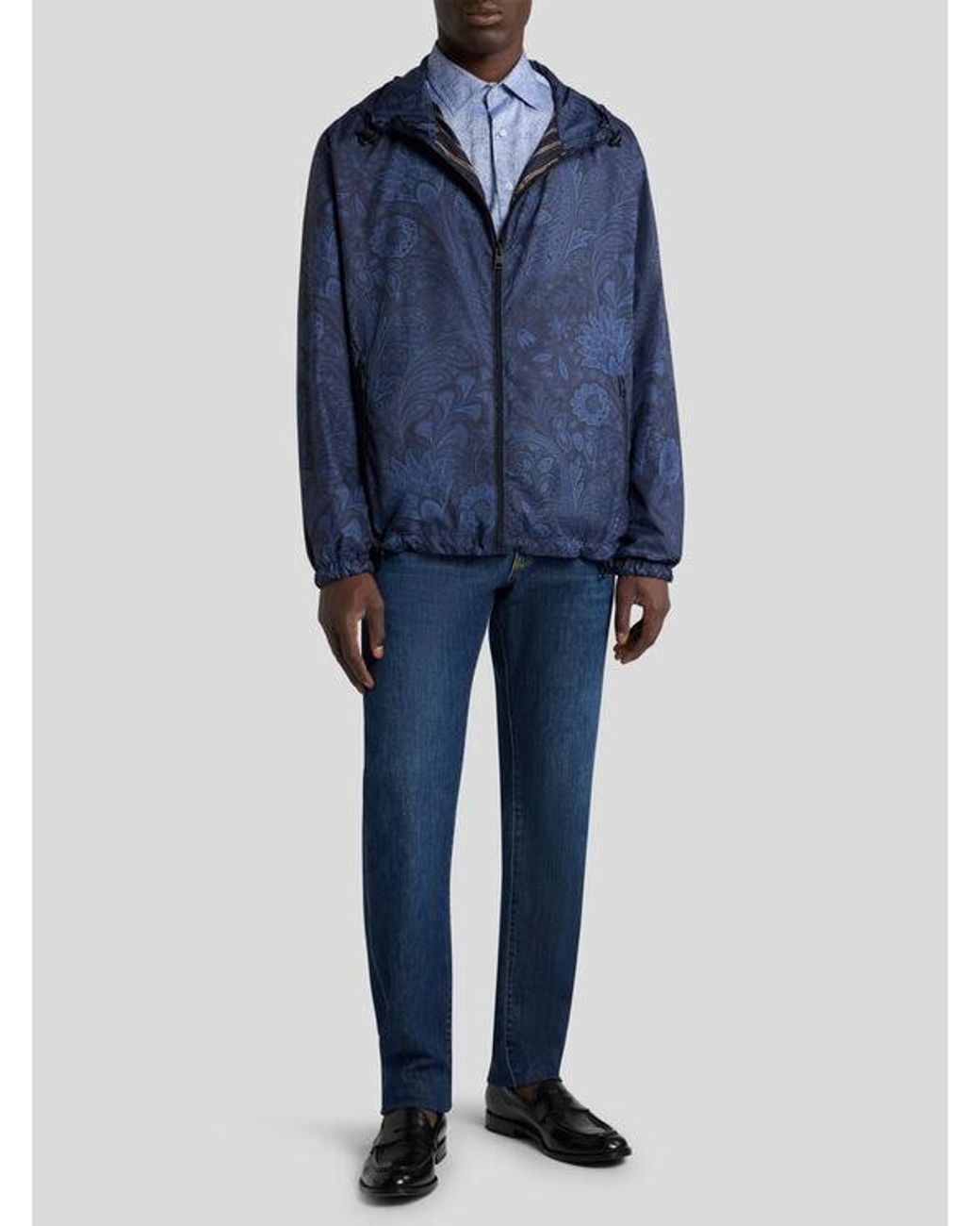 Etro Blue Floral Paisley Windbreaker Jacket for men