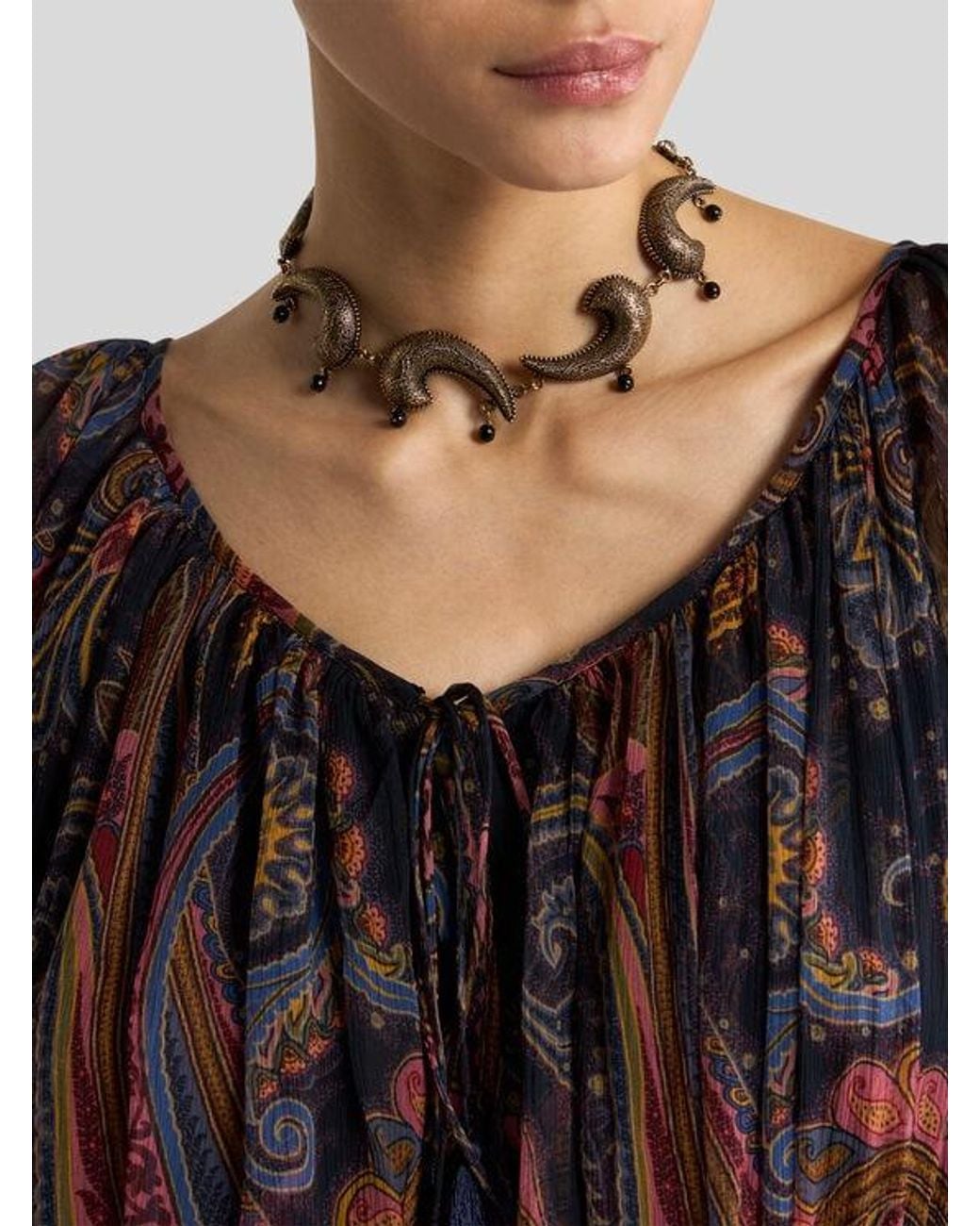 Etro Metallic Choker Necklace With Arnica Paisley