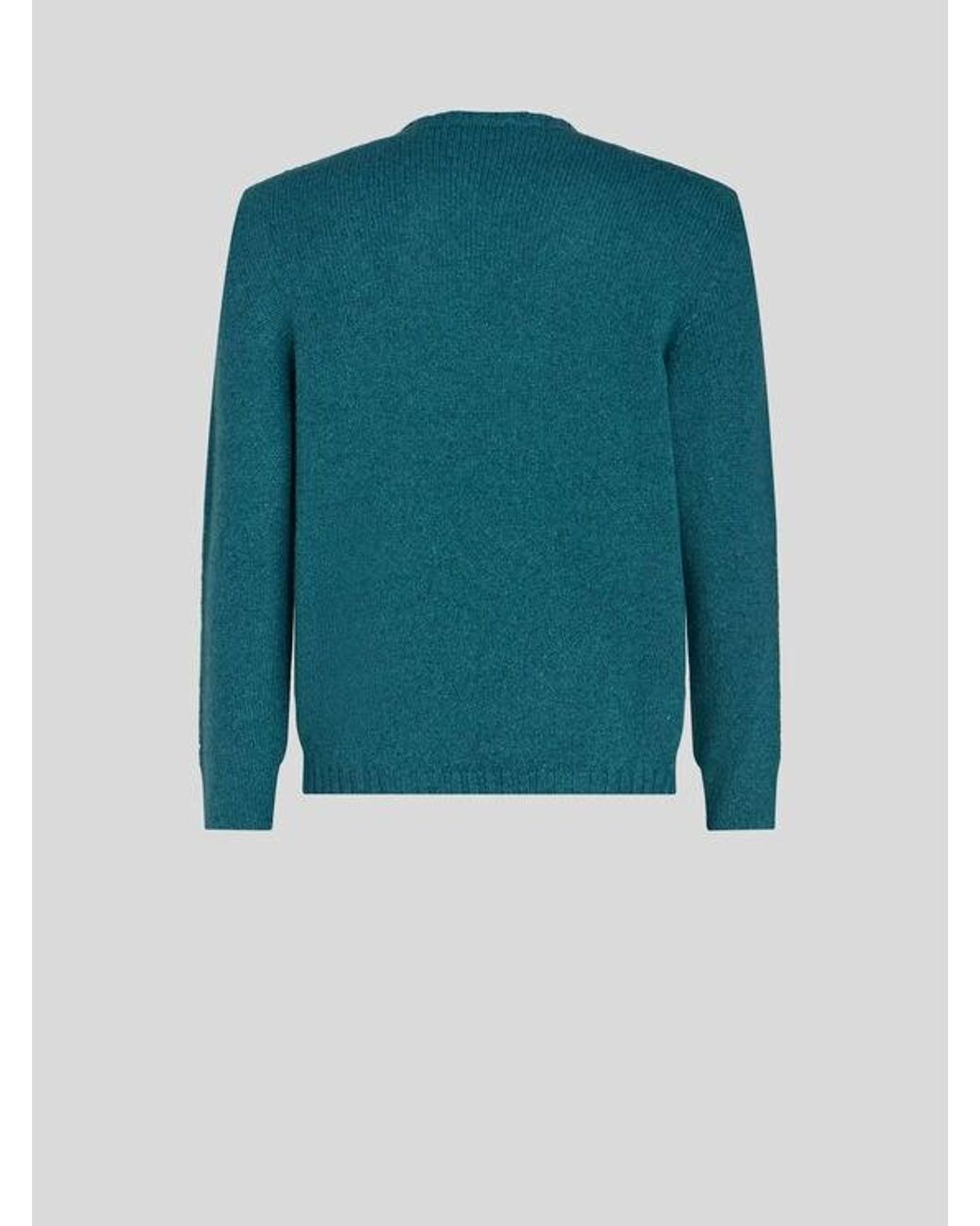 Etro Blue Cashmere Jumper With Logo for men