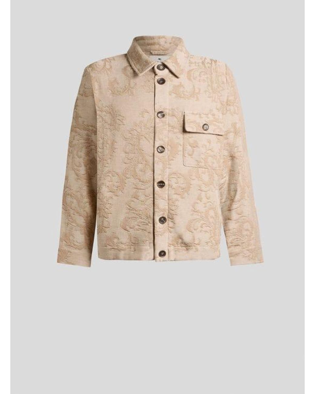 Etro Natural Knit Cotton Shacket With Leafy Motif for men