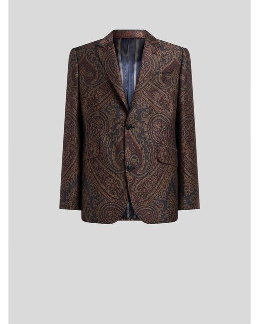 Etro Brown Single-Breasted Wool-Blend Jacquard Jacket With Paisley Motif for men
