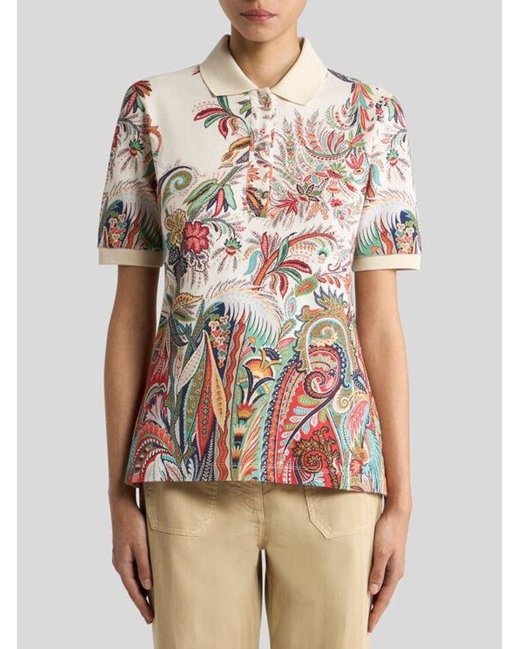 Etro White Cotton Pique Polo Shirt With Paisley Foliage Motif