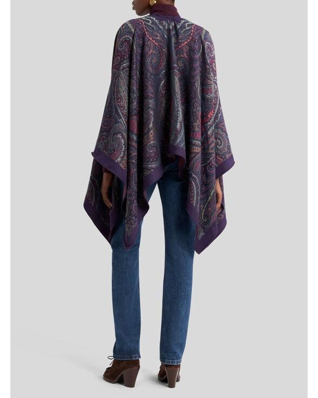 Etro Purple Wool-Blend Jacquard Cape