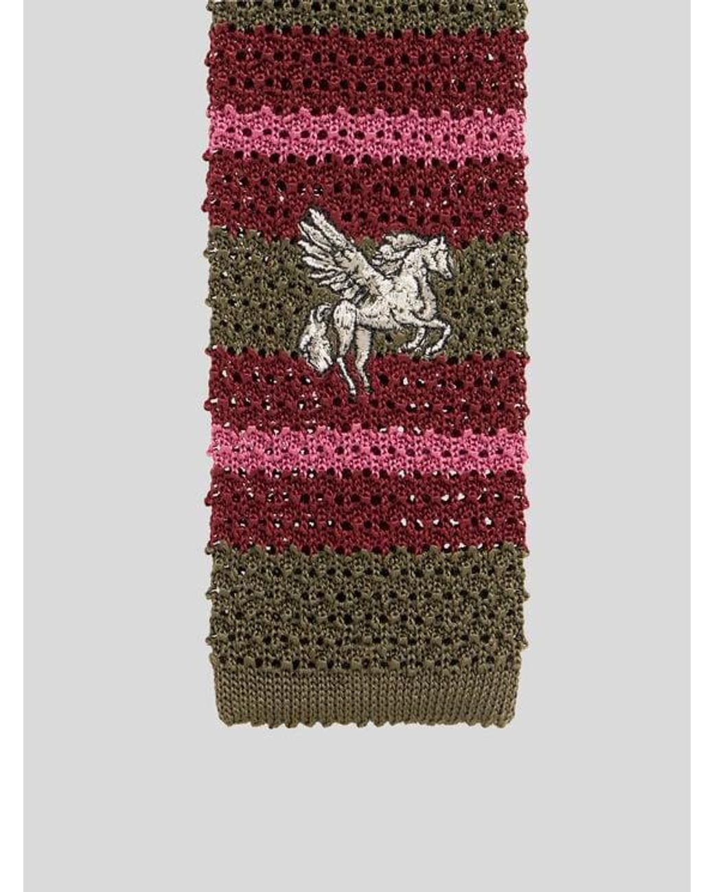 Etro Purple Knit Silk Tie With Stripes And Pegaso for men