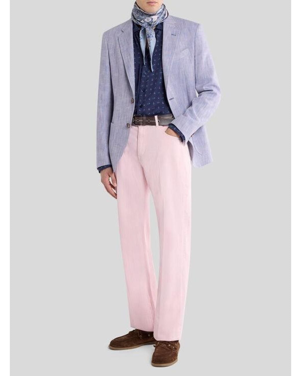 Etro Blue Single-Breasted Cotton Jacket With Chevron Motif for men