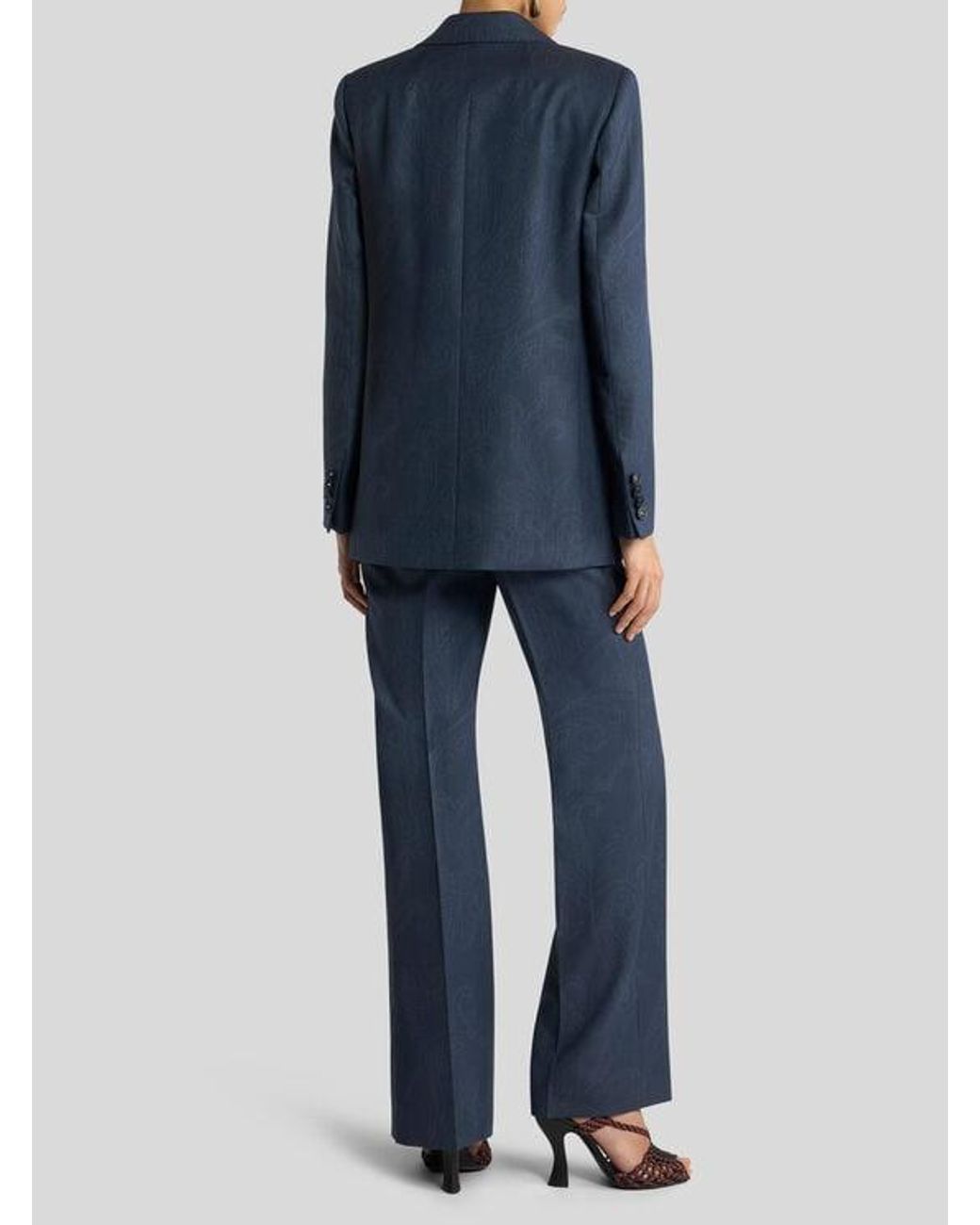 Etro Blue Wool Jacquard Single-Breasted Jacket With Paisley Motif