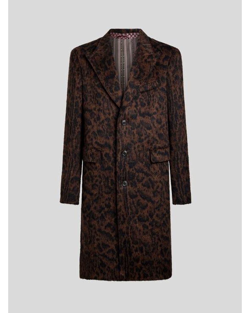 Etro Brown Jacquard Coat With Animal Motif for men