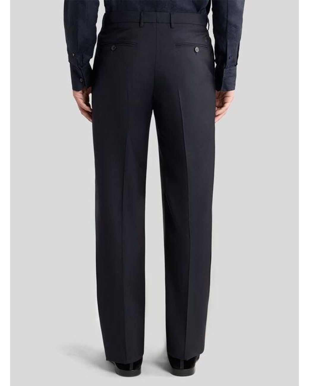 Etro Blue Wool-Blend Flannel Trousers With Crease Detail for men