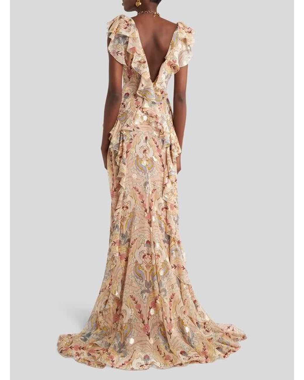 Etro Metallic Long Printed Silk Dress