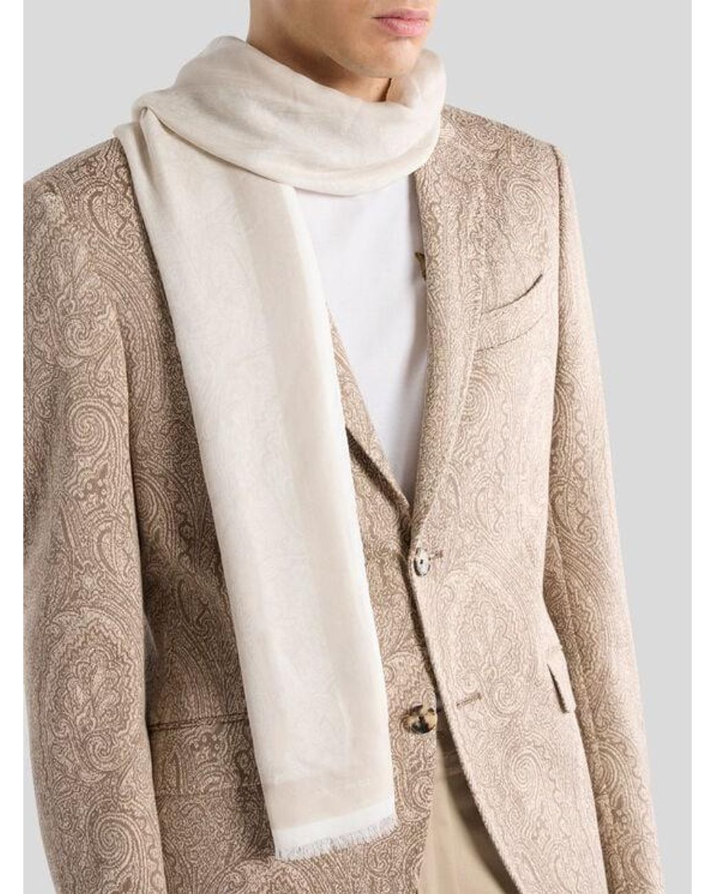 Etro White Scarf With Arnica Motif for men