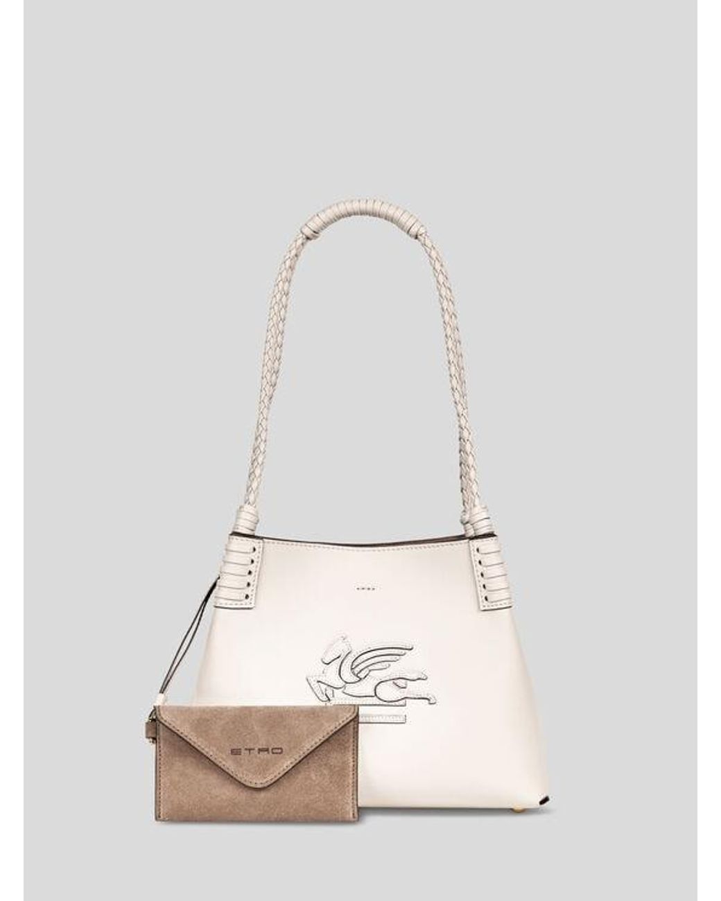 Etro White Small Leather Libra Tote Bag